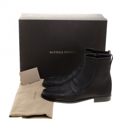 Pre Owned Bottega Veneta Black Perforated Leather Loafer Boots Size 40