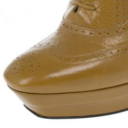 Pre Owned Bottega Veneta Brown Leather Brogue Lace Up Ankle Boots Size 40