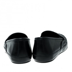 Pre Owned Bottega Veneta Navy Intrecciato Leather Loafers Size 45