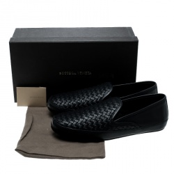 Pre Owned Bottega Veneta Navy Intrecciato Leather Loafers Size 45