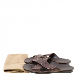 Bottega Veneta Brown Intrecciato Leather Cross Strap Sandals Size 42