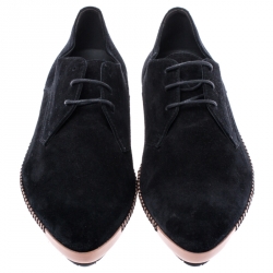 Pre Owned Bottega Veneta Black Suede BV Fellows Pointed Toe Lace Up Derby Size 44