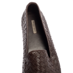 Pre Owned Bottega Veneta Dark Brown Intrecciato Leather Smoking Slippers Size 44