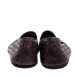 Pre Owned Bottega Veneta Dark Brown Intrecciato Leather Smoking Slippers Size 44