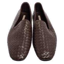 Pre Owned Bottega Veneta Dark Brown Intrecciato Leather Smoking Slippers Size 44