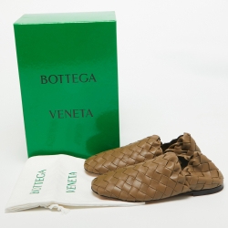 Pre Owned Bottega Veneta Olive Green Intrecciatio Leather Smoking Slippers Size 43