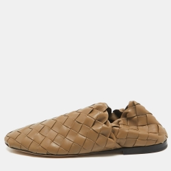 Pre Owned Bottega Veneta Olive Green Intrecciatio Leather Smoking Slippers Size 43