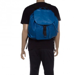 Bottega Veneta Blue Intrecciato Leather Drawstring Backpack
