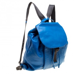 Bottega Veneta Blue Intrecciato Leather Drawstring Backpack