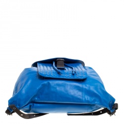Bottega Veneta Blue Intrecciato Leather Drawstring Backpack