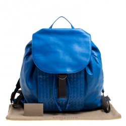 Bottega Veneta Blue Intrecciato Leather Drawstring Backpack