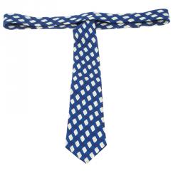 Bottega Veneta Blue and White Printed Amethyst Silk Tie