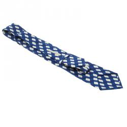 Bottega Veneta Blue and White Printed Amethyst Silk Tie