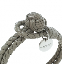 Bottega Veneta Intrecciato Nappa Grey Leather Double Strand Bracelet