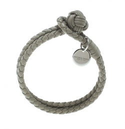 Bottega Veneta Intrecciato Nappa Grey Leather Double Strand Bracelet