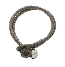 Bottega Veneta Intrecciato Nappa Grey Leather Double Strand Bracelet