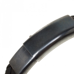 Pre Owned Bottega Veneta Black Intrecciato Woven Leather Silver Bracelet