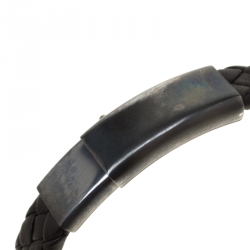 Bottega Veneta Black Intrecciato Woven Leather Silver Bracelet