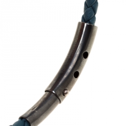Bottega Veneta Blue Intrecciato Woven Leather Double Wrap Bracelet 