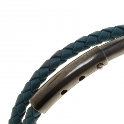 Bottega Veneta Blue Intrecciato Woven Leather Double Wrap Bracelet 