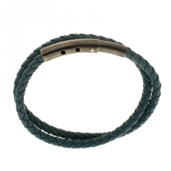 Bottega Veneta Blue Intrecciato Woven Leather Double Wrap Bracelet 