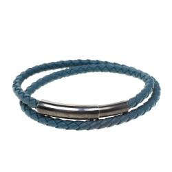 Bottega Veneta Blue Intrecciato Woven Leather Double Wrap Bracelet 