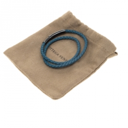 Bottega Veneta Blue Intrecciato Woven Leather Double Wrap Bracelet 