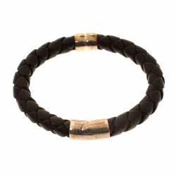 Pre Owned Bottega Veneta Brown Woven Leather Silver Narrow Bracelet