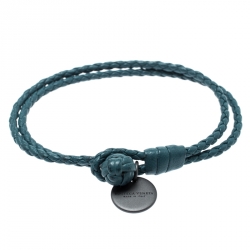 مملوكة مسبقًا سوار بوتيغا فينيتا بجدائل مزدوجة جلد نابا مجدول بنمط أنترشياتو أزرق مخضر M