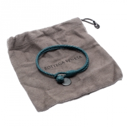 مملوكة مسبقًا سوار بوتيغا فينيتا بجدائل مزدوجة جلد نابا مجدول بنمط أنترشياتو أزرق مخضر M