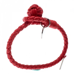 مملوكة مسبقًا Bottega Veneta Intrecciato Red Nappa Leather Single Strand Bracelet S