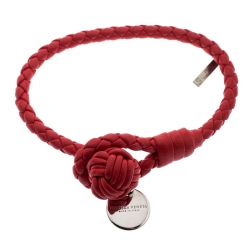مملوكة مسبقًا Bottega Veneta Intrecciato Red Nappa Leather Single Strand Bracelet S