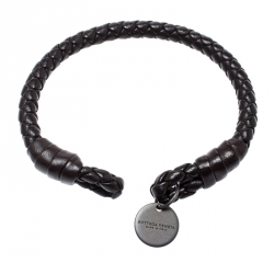 Bottega Veneta Brown Intrecciato Nappa Leather Open Cuff Bracelet