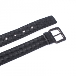 Pre Owned Bottega Veneta Black Intrecciato Leather Belt 85CM