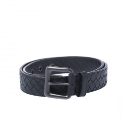 Pre Owned Bottega Veneta Black Intrecciato Leather Belt 85CM