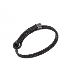 Bottega Veneta Black Woven Leather Silver Adjustable Bracelet