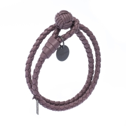 Pre Owned Bottega Veneta Intrecciato Nappa Purple Woven Leather Wrap Toggle Bracelet M