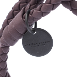 Pre Owned Bottega Veneta Intrecciato Nappa Purple Woven Leather Wrap Toggle Bracelet M