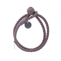 Pre Owned Bottega Veneta Intrecciato Nappa Purple Woven Leather Wrap Toggle Bracelet M