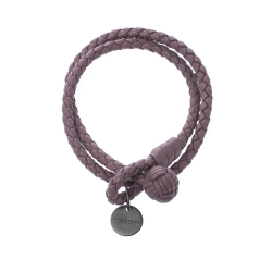 Pre Owned Bottega Veneta Intrecciato Nappa Purple Woven Leather Wrap Toggle Bracelet M