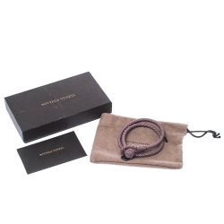 Pre Owned Bottega Veneta Intrecciato Nappa Purple Woven Leather Wrap Toggle Bracelet M