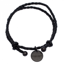 Pre Owned Bottega Veneta Black Intrecciato Leather Double Band Bracelet