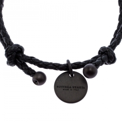 Pre Owned Bottega Veneta Black Intrecciato Leather Double Band Bracelet