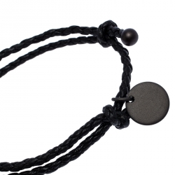 Pre Owned Bottega Veneta Black Intrecciato Leather Double Band Bracelet