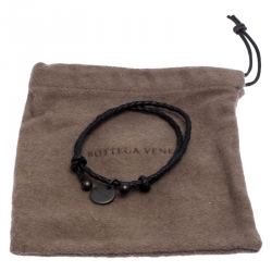 Pre Owned Bottega Veneta Black Intrecciato Leather Double Band Bracelet