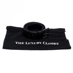 Pre Owned Bottega Veneta Black Intrecciato Leather Buckle Belt 95CM