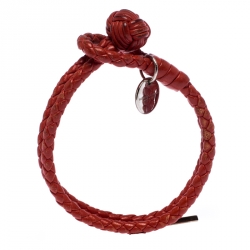 Bottega Veneta Red Intrecciato Nappa Leather Double Strand Bracelet M