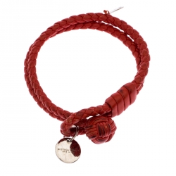 Bottega Veneta Red Intrecciato Nappa Leather Double Strand Bracelet M