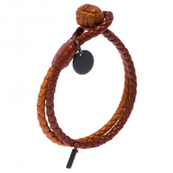 Bottega Veneta Orange Bi-color Intrecciato Nappa Woven Leather Double Strand Bracelet M