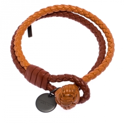 Bottega Veneta Orange Bi-color Intrecciato Nappa Woven Leather Double Strand Bracelet M